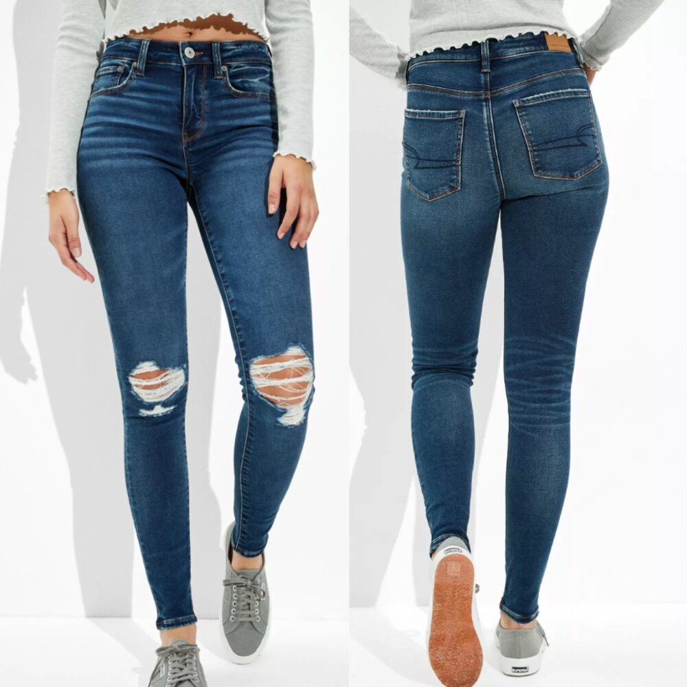 AMERICAN EAGLE Ne(x)t Level High-Waisted Jegging Soft Knit Hi-Rise Dark Ripped 4